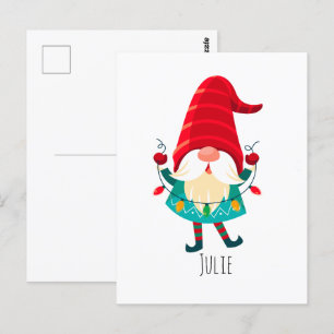 Kerst Gnome met kerstverlichting Briefkaart