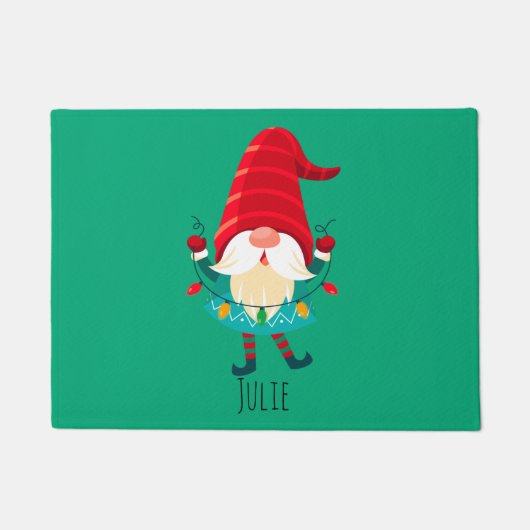 Kerst Gnome met kerstverlichting Deurmat (Voorkant)