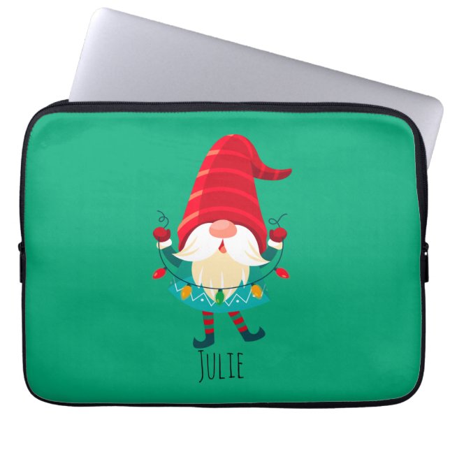 Kerst Gnome met kerstverlichting Laptop Sleeve (Voorkant)