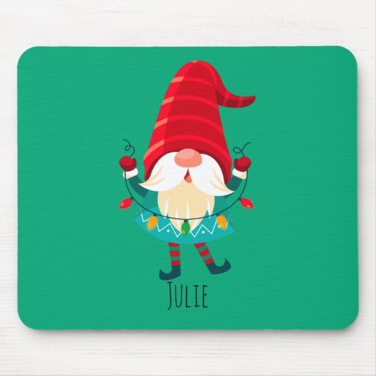 Kerst Gnome met kerstverlichting Muismat (Voorkant)