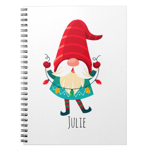 Kerst Gnome met kerstverlichting Notitieboek (Voorkant)