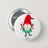 Kerst Gnome met kerstverlichting Ronde Button 5,7 Cm (Voorkant /achterkant)