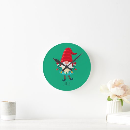 Kerst Gnome met kerstverlichting Ronde Klok (Huis)