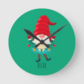 Kerst Gnome met kerstverlichting Ronde Klok (Voorkant)