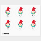 Kerst Gnome met kerstverlichting Ronde Sticker (Vel)
