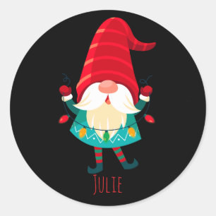 Kerst Gnome met kerstverlichting Ronde Sticker