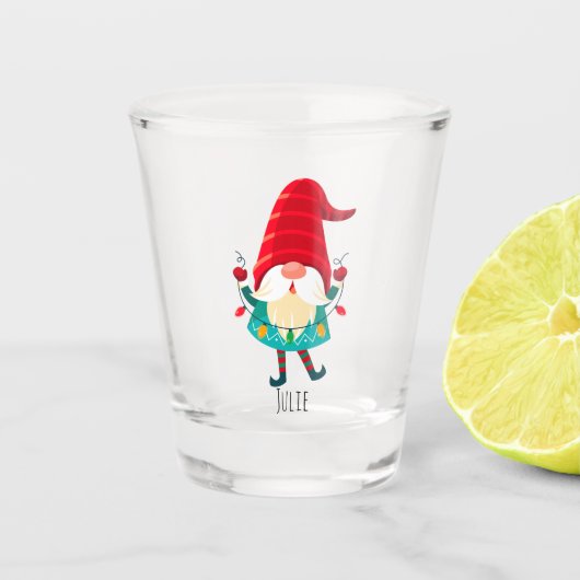 Kerst Gnome met kerstverlichting Shot Glas (Voorkant)