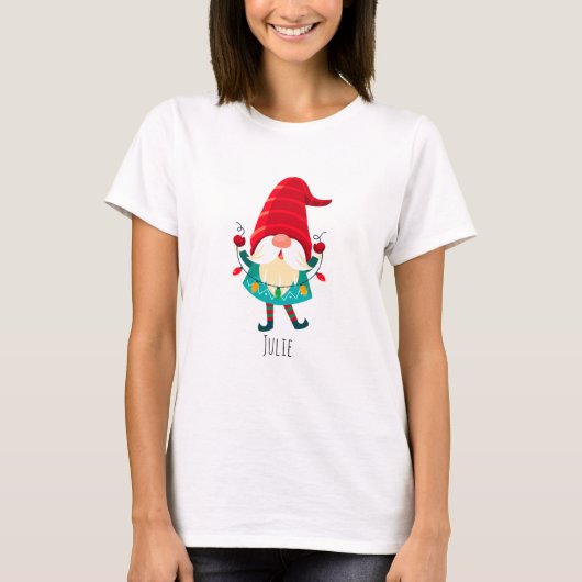 Kerst Gnome met kerstverlichting T-shirt (Voorkant)