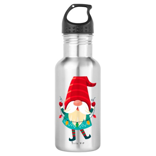 Kerst Gnome met kerstverlichting Waterfles (Voorkant)
