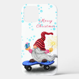Kerst Gnome met Skateboard iPhone Case