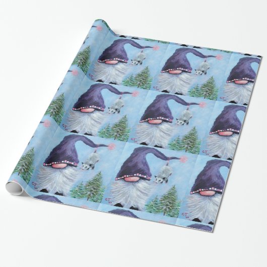 Kerst Gnome & Opossum Wrapping Papier (Uitgerold)