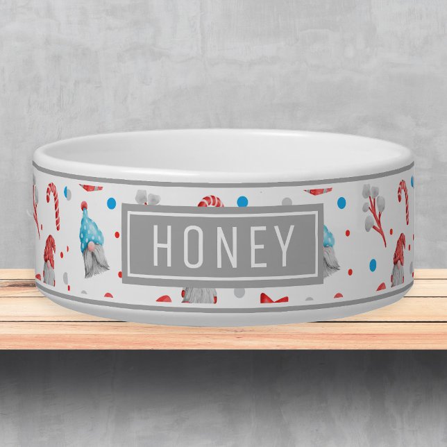 Kerst Gnome Patroon Naam Sjabloon Pet Bowl Voerbakje (Creator heeft geüpload)