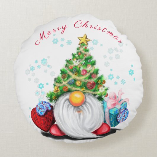 Kerst Gnome Ronde Kussen (Achterkant)