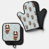 Kerst Gnome Rood Groen Schattige Ovenwant & Pannenlap Set (Voorkant / Achterkant)