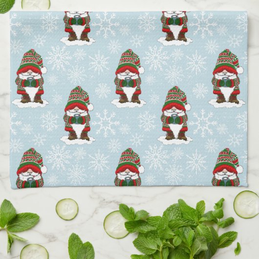 Kerst Gnome Rood Groen Schattige Theedoek (Gevouwen)