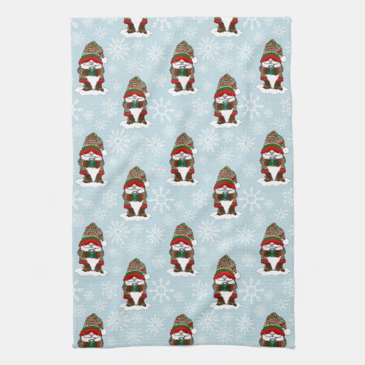 Kerst Gnome Rood Groen Schattige Theedoek (Verticaal)