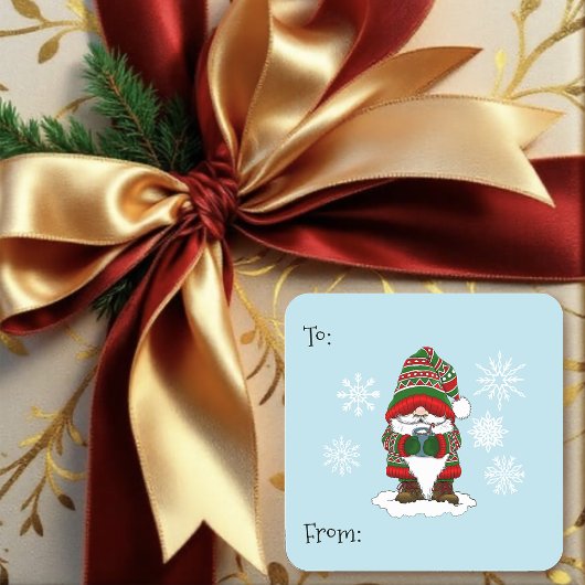 Kerst Gnome Rood Groen Schattige Vierkante Sticker