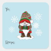 Kerst Gnome Rood Groen Schattige Vierkante Sticker (Voorkant)