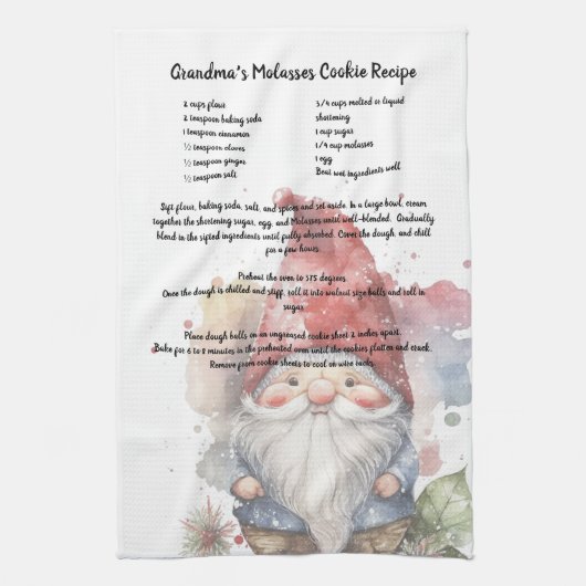 Kerst Gnome Rood Pet Waterverf Recept Theedoek (Verticaal)