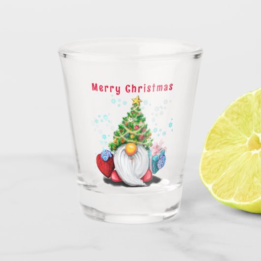 Kerst Gnome Shot Glass Glas (Voorkant)