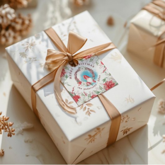 Kerst Gnome Vakantie Elegante Bloemen Bedankjes Labels