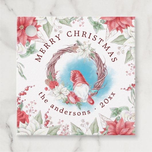 Kerst Gnome Vakantie Elegante Bloemen Bedankjes Labels (Voorkant)