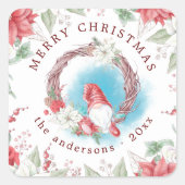 Kerst Gnome Vakantie Elegante Bloemen Vierkante Sticker (Voorkant)