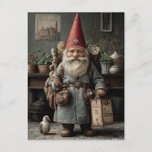 Kerst Gnome voor de Vintage Reiziger Briefkaart