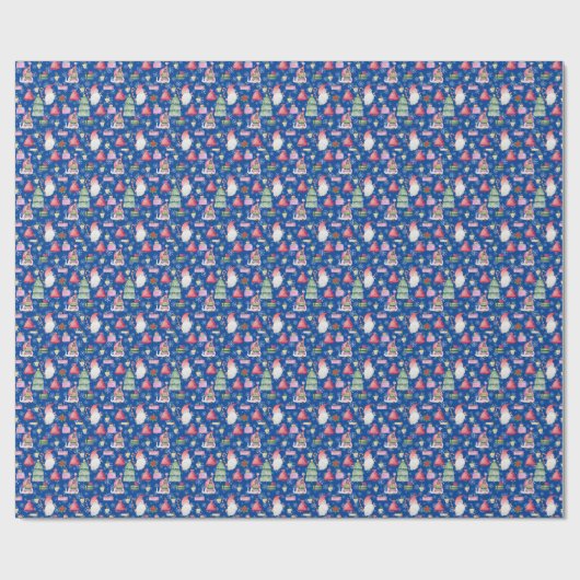 Kerst Gnome voor Feestdagen Pattern Blue Cadeaupapier (Vlak)