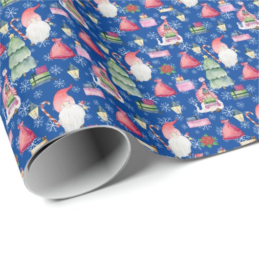 Kerst Gnome voor Feestdagen Pattern Blue Cadeaupapier (Rol Hoek)