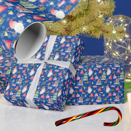 Kerst Gnome voor Feestdagen Pattern Blue Cadeaupapier