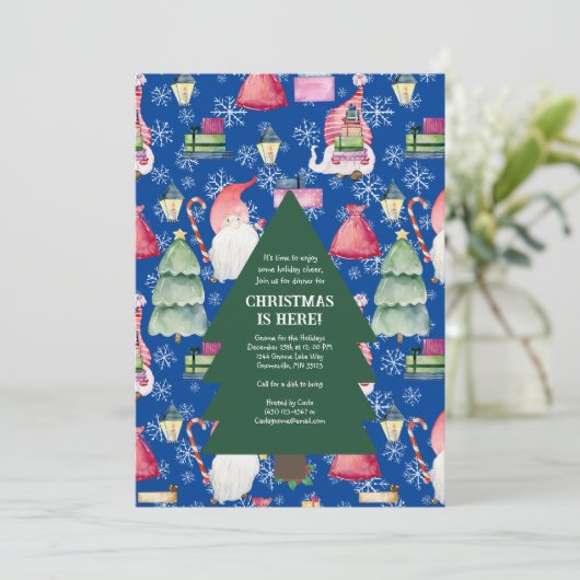 Kerst Gnome voor Feestdagen Tree Pattern Blauw Kaart (Staand voorkant)