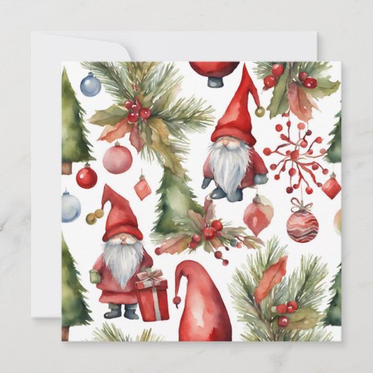 Kerst Gnomen en Ornamenten Waterverf Feestdagenkaart (Voorkant)