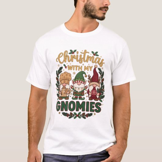 Kerst Gnomen Lichtslingers Snoepriet T-shirt (Voorkant)