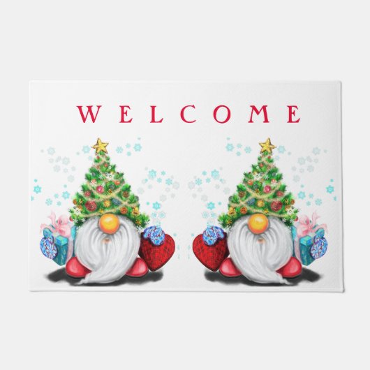 Kerst Gnomen met Gift Deurmat Welkom (Voorkant)