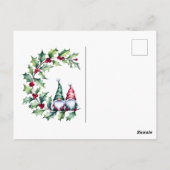 Kerst Gnomen op Holly Berry Twig Briefkaart (Achterkant)