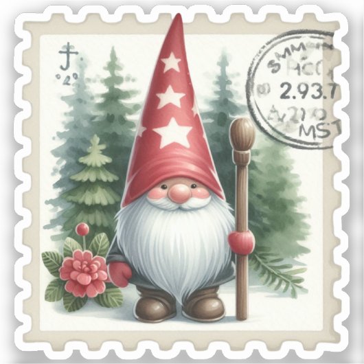 Kerst  Gnomen Postzegels Sticker (Voorkant)