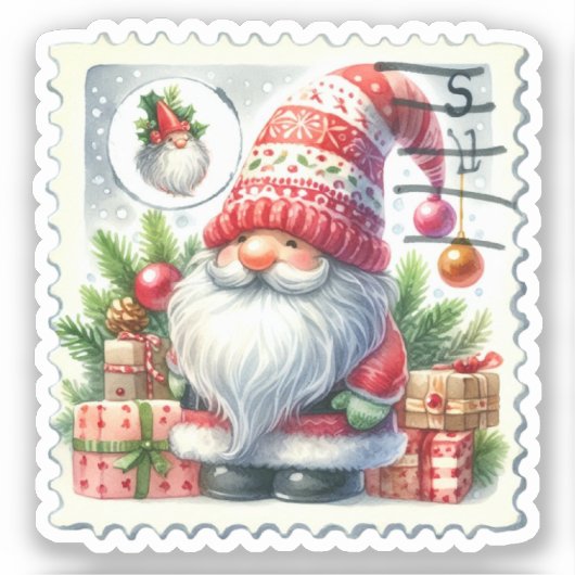 Kerst  Gnomen Postzegels Sticker (Voorkant)