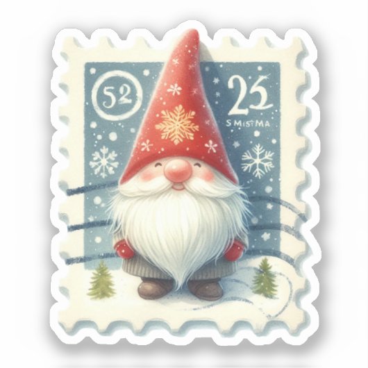 Kerst  Gnomen Postzegels Sticker (Voorkant)