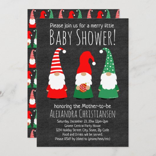Kerst Gnomen Schattige Baby shower Uitnodiging (Voorkant / Achterkant)