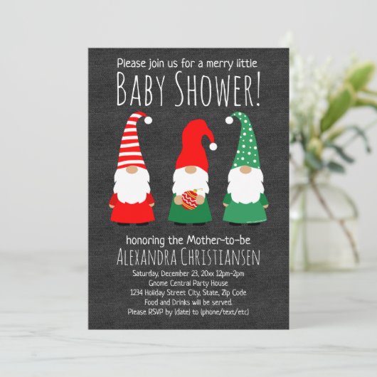 Kerst Gnomen Schattige Baby shower Uitnodiging (Staand voorkant)