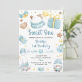 Kerst Gnomen Sweet Een 1e Verjaardagsfeestje Kaart (Staand voorkant)