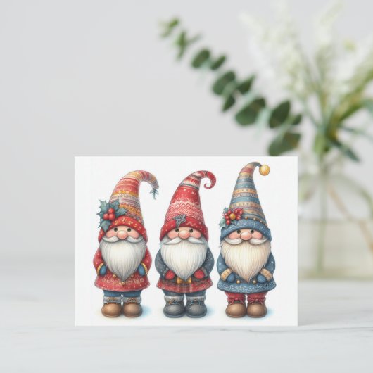Kerst Gnomen Trio Briefkaart (Staand voorkant)