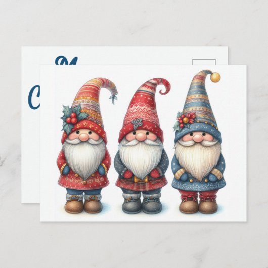 Kerst Gnomen Trio Briefkaart (Voorkant / Achterkant)