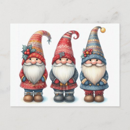 Kerst Gnomen Trio Briefkaart (Voorkant)