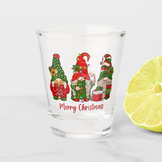 Kerst Gnomen Trio Shot Glass Glas (Voorkant)