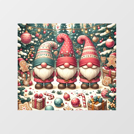 Kerst Gnomen Trio Window Cling Raamsticker (Vel)