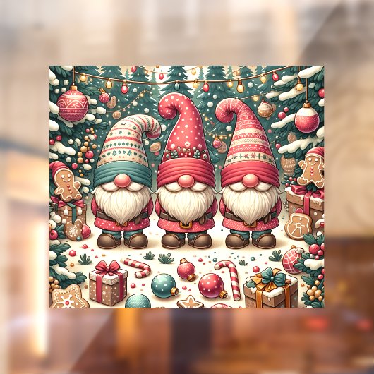 Kerst Gnomen Trio Window Cling Raamsticker (Vel 2)
