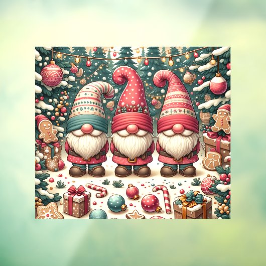 Kerst Gnomen Trio Window Cling Raamsticker (Vel 3)
