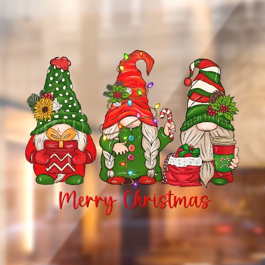 Kerst Gnomen Trio Window Cling Raamsticker (Vel 2)